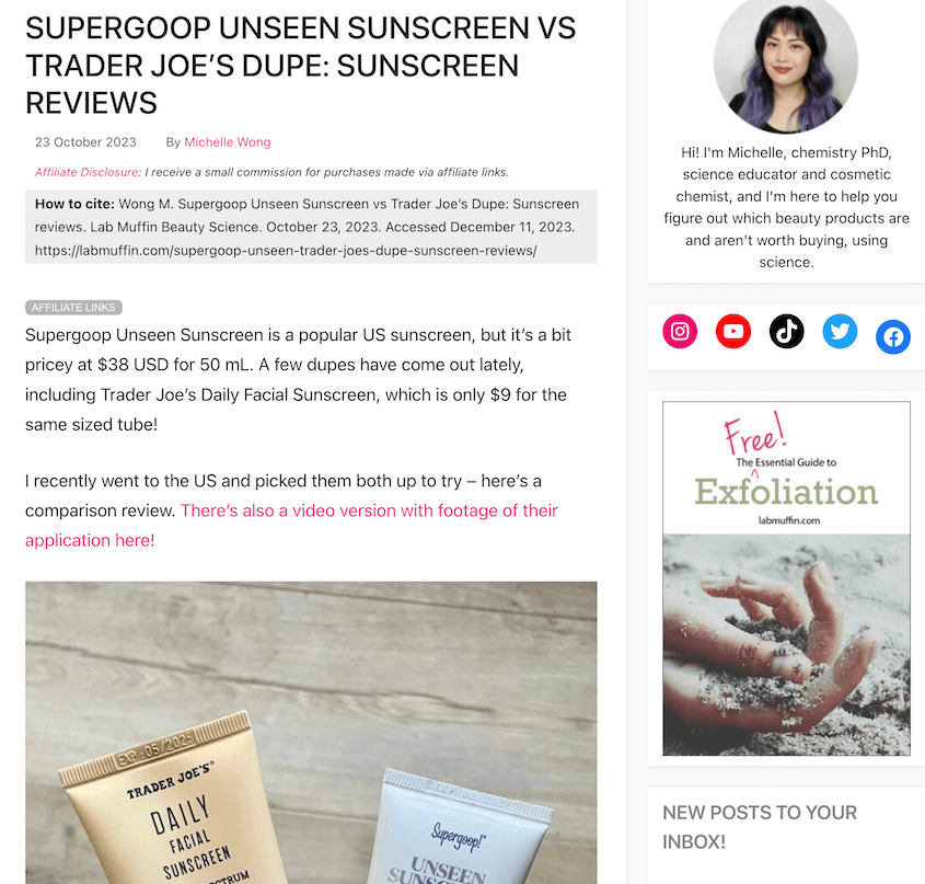 Affiliate beauty blog
