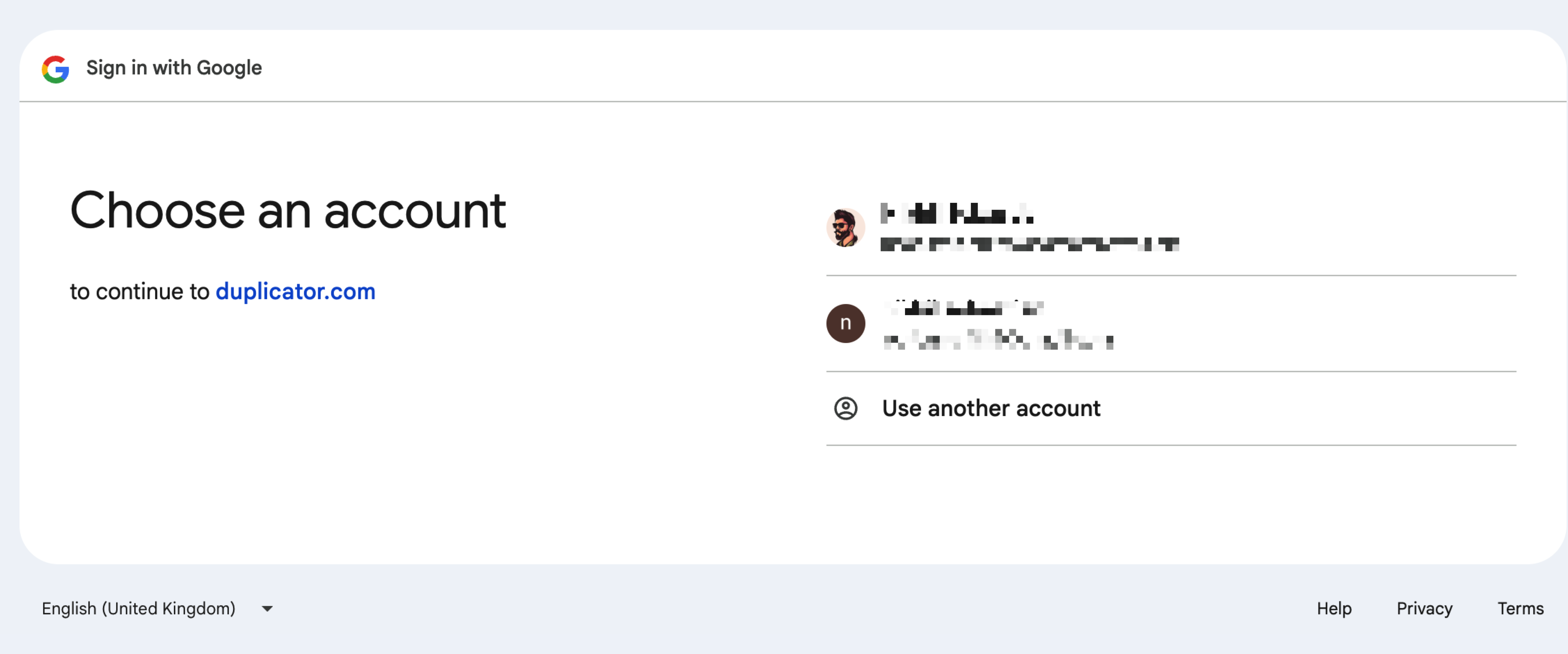 choose-google-account - Duplicator
